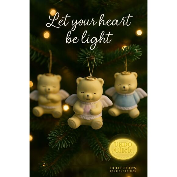 Set 3 Bear Angel Ornaments Christmas Figurines Pastel Colors Tree Decor - Picture 1 of 11